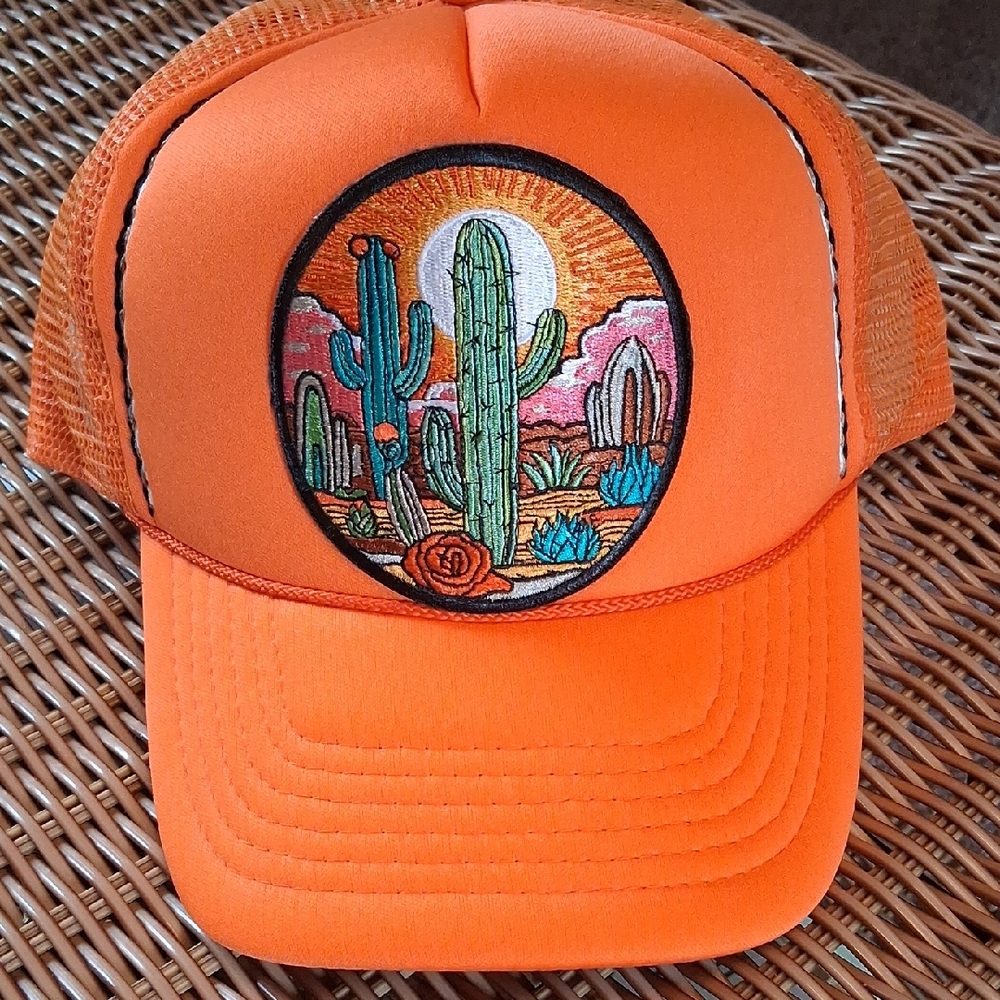 Orange Cactus Embroidered Trucker Hat